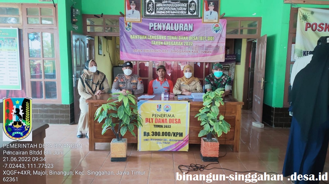 Penyaluran BLT DD Bulan Juni Tahun Anggaran 2022 Desa Binangun Kecamatan Singgahan Kabupaten Tuban
